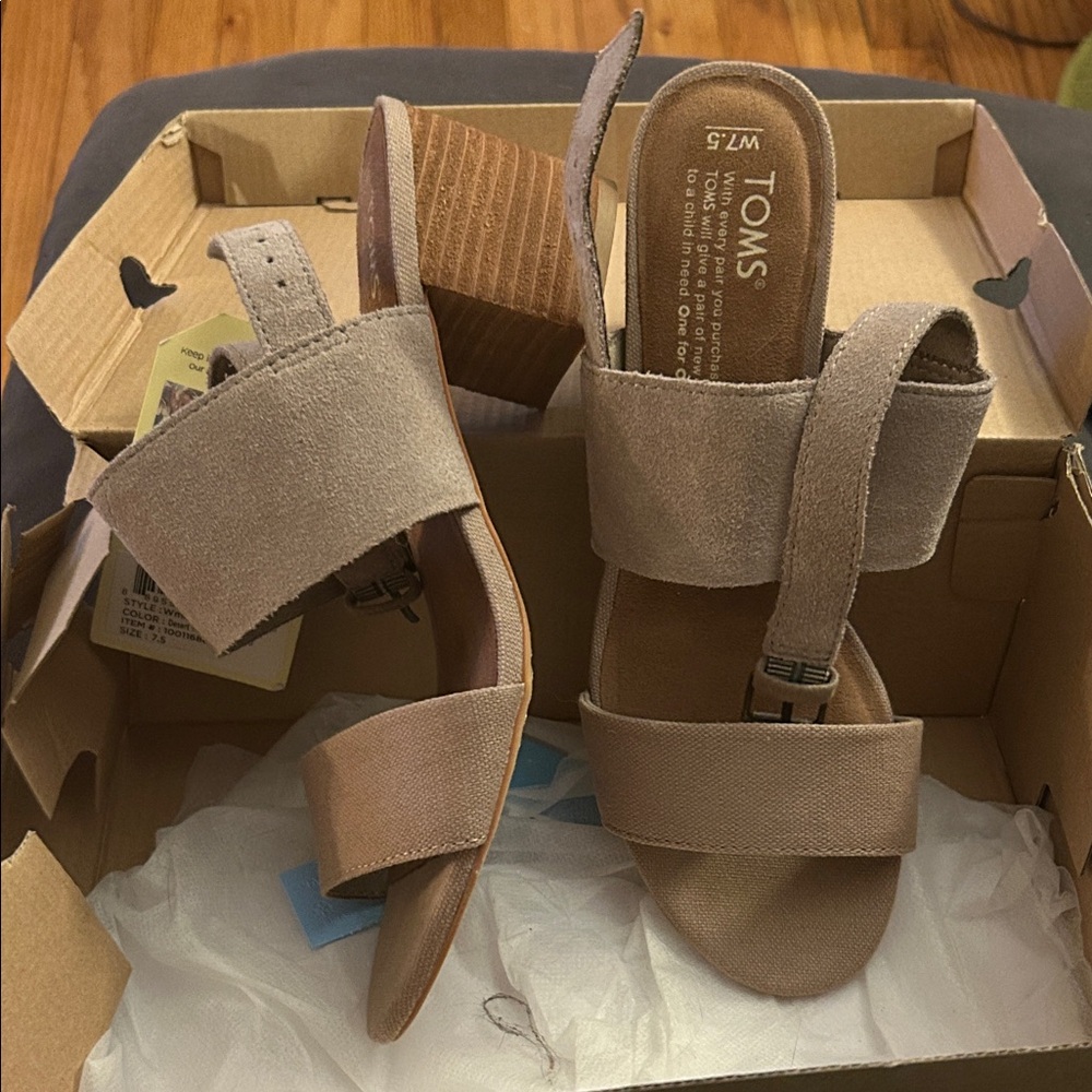 TOMS Women's Beige Block Heel Sandals